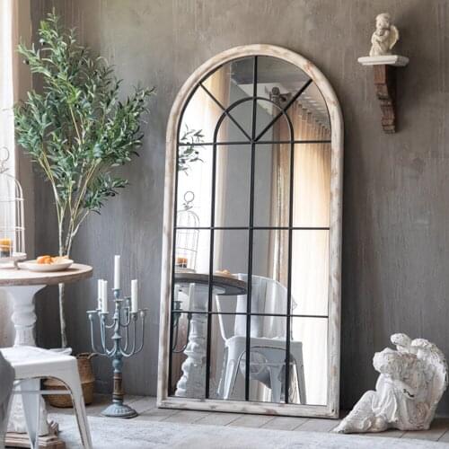 American retro carved solid wood dressing mirror wall hanging full-length mirror clothing store decorative mirror whole body