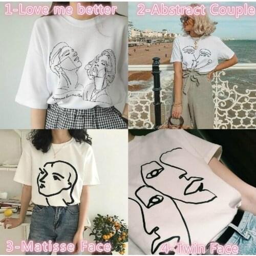 HAHAYULE-JBH 1pcs Abstract Couple Top Women Cute Korean Fashion Graphic Tee Korean FashionT-Shirt Henri Matisse Face Art T-Shirt