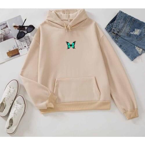 Winter Oversized Hoodies Women Sweatshirts Harajuku Butterfly Print Hooded Aesthetic Warm Hoodie Ladies Hoody Streetwear