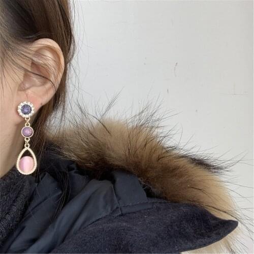 TIMEONLY Beautiful Candy Color Crystal Dangle Earring Black Pink Purple Chain Earrings for Women Ladies Party Gift Jewellery