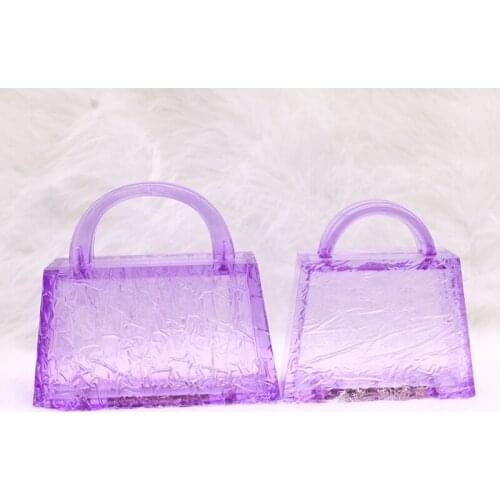Purple Women Fashion Clear Jelly Clutch Purse Transparent Handbag Acrylic Handle Wallet Beach Summer Party Evening Bag Totes