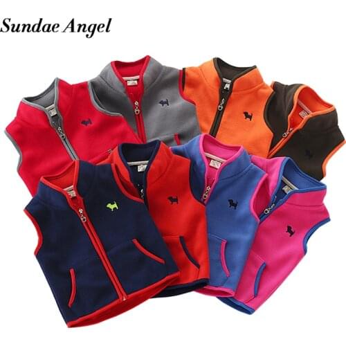 Sundae Angel Vest For Boy Girls Stand Collar Embroidery Dog Polar Fleece Kids Baby Vest Outerwear Coats Children Waistcoats 2-7Y