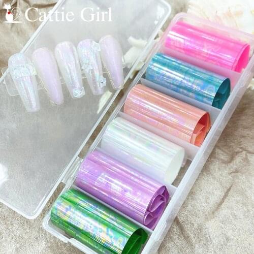 1Box Candy Shell Pearl Glass Nail Foils Nail Transfer Paper Adhesive Nails Wraps DIY Nail Art Decorations 4*70CM