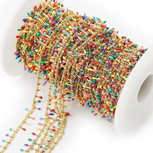 1 Meter Stainless Steel 18K Gold Plated Clips Enamel Dripping Chain Soldered Handmade Findings for DIY Jewelry Necklace Making