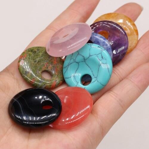 1PC Natural Semi-precious Stones Round Big Hole Beads Malachite Opal Crystal Agate for DIY Necklace Bracelet Making Jewelry Gift