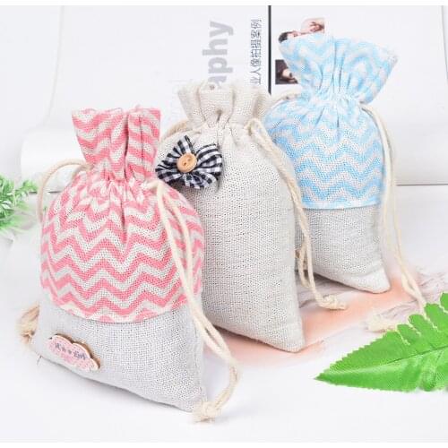 10pcs/lot 10x14cm Lovely Bow Burlap Jute Linen Drawstring Bags Wedding Christmas Cosmetic Gift Packaging Bags Supplies