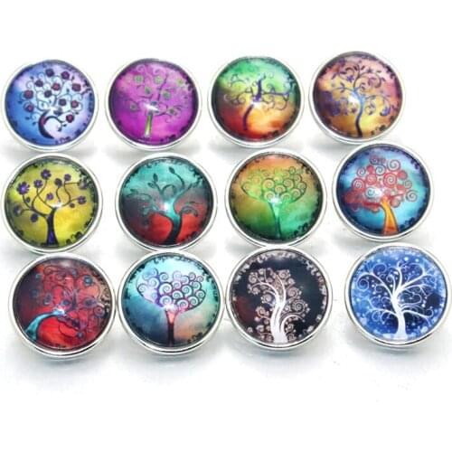 10pcs/lot Mixed tree of Life Pattern&Styles Charms 12mm 18mm 20mm Glass Snap Button For DIY Bracelet Snaps Jewelry 020301
