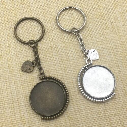 2Pcs Handmade Keychain Tow Side Cabochon Base Heart 3Colors Rotation Round 25mm Dia Diy Key Rings Jewelry Finding Diy Making