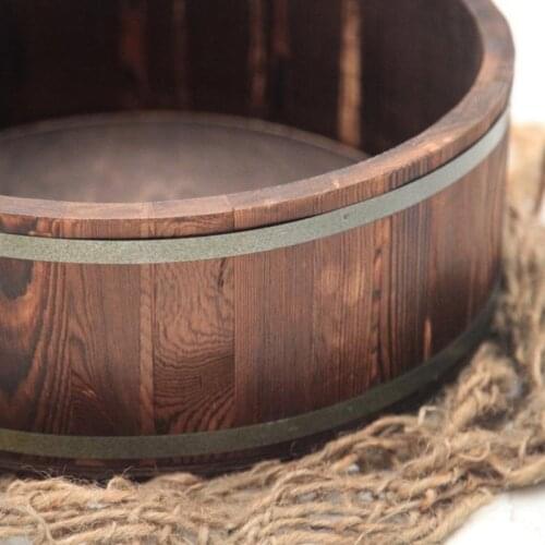 28EC Baby Photography Props Vintage Wooden Basin Round Shape Box Newborn Infants Photo Posing Shooting Accessories