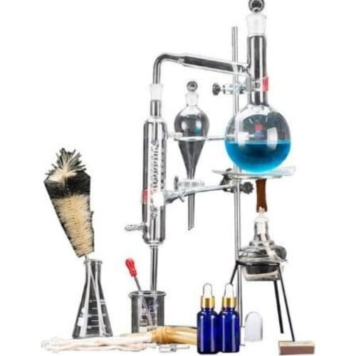 24pcs New 500ml Lab Essential Oil Distillation Apparatus Water Distiller Purifier Glassware Kits w/Condenser Pipe Flask