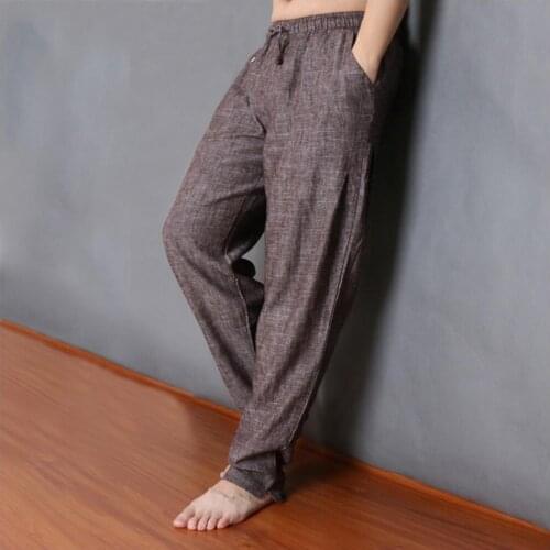 L-5xl Spring And Summer Vintage Linen Harem Pants Men Fluid Casual Loose Pants Trousers Plus Size Elastic Waist Straight Pants