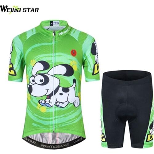 Weimostar Kids Cycling Clothing Children Bike Jersey Short Sets Bicycle Ropa Ciclismo Boy Girl Shirts Suit Quick Dry Green S-XXL