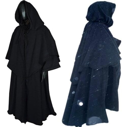 5 Colors Medieval Cosplay Cape Hooded Robe for Adult Halloween Costume Carnival Party Stage Performance Vintage Monk Long Cloak
