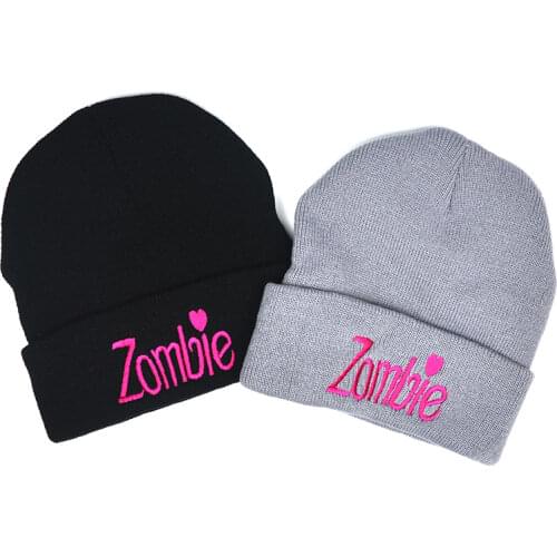 Unisex Adult Zombie Embroidery Winter Warm Knitted Hat Women Ski Cap Letter Black Hip Hop Beanies for Men