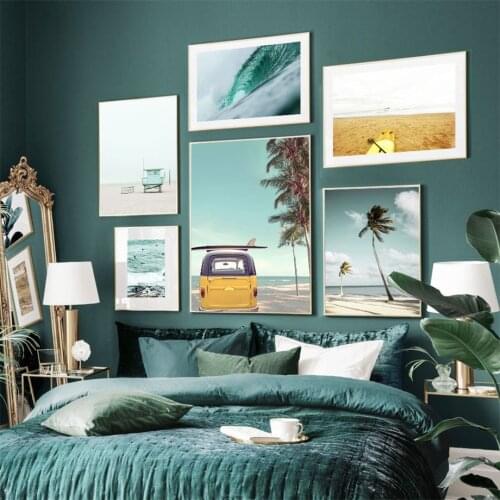 Surfboard Yellow Van Sunny Beach Wall Art Canvas Painting Nordic Posters And Prints Wall Pictures For Living Room Home Decor