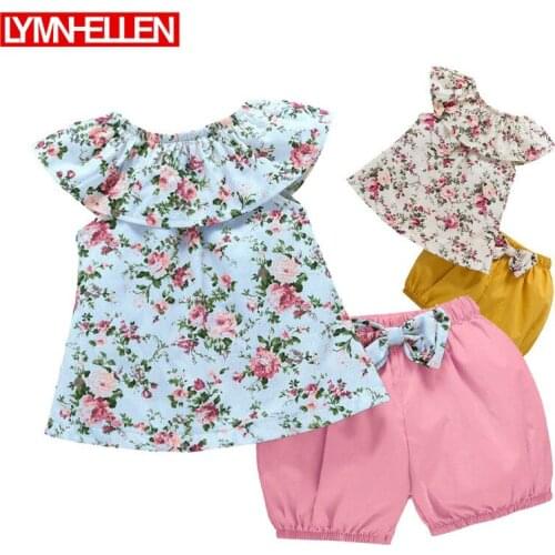 New Sleeveless Floret Printing Cotton Blouse Cute Shorts Summer Clothing 2pcs Newborn Infant Baby Girls Clothes Sets Tops+Pants