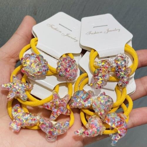 2Pcs Cute Star Mermaid Tail Dolphin Hair Accessories Children Rubber Bands Scrunchies Elastic Hair Bands Girls Decorations Ties