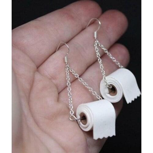 Jewelry Set Fashion Silver Plated Toilet Paper Roll Earring Hook Necklace Womens Ear Thread Handmade Earring Hook Necklace