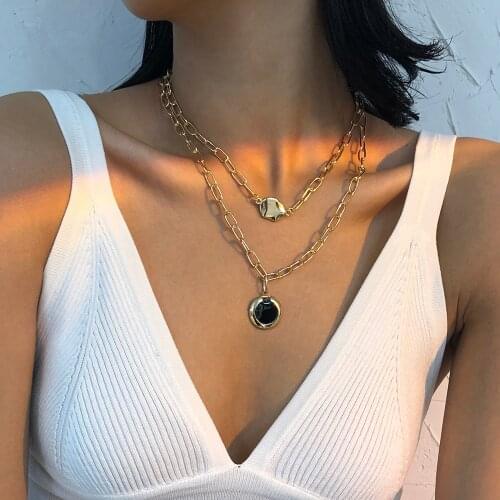 Lalynnly Gold Black Coin Pendant Necklace For Women Punk Round Multilayer Chain Choker Necklace 2021 Trendy Neck Jewelry N8522