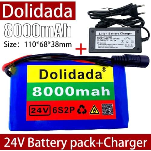 Batterie Lithium-ion 6s2p 24V 8ah 18650, 25.2v 8000mAh pour velo electrique, avec chargeur inclus