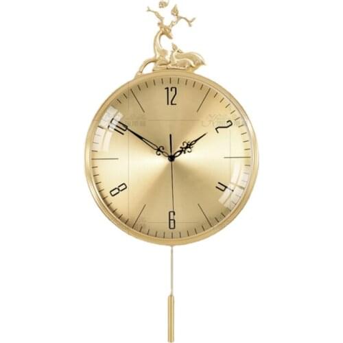 European Style Wall Clock Fashion Pure Copper Deer Head Clock Personalized Creative Quartz Clock Dining Room Wall Hanging Clock