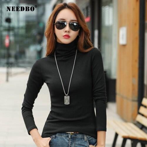 NEEDBO Turtleneck T shirt Women Long Sleeve Sexy Casual Flexible t-shirt Women Full Sleeve Autumn Winter Tee Shirt Femme Tops