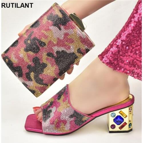 New Women Shoes with Bag Set Decorated with Rhinestone Italian Shoe and Bag Set for Party In Women Luxery Shoes Open Toe Pumps