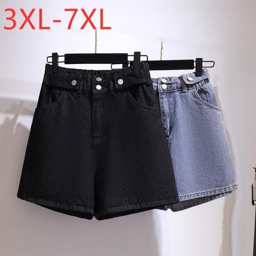 New 2021 Ladies Summer Plus Size Jeans Shorts For Women Large Loose Cotton Wide Leg Blue Pocket Denim Shorts 3XL 4XL 5XL 6XL 7XL