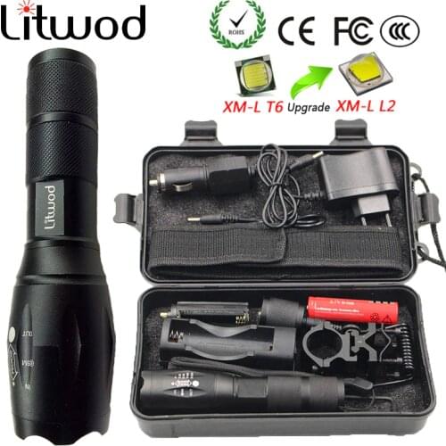 Z50 Hunting light LED flashlight lighting XM-L T6 8000Lm zoomable torch lantern portable light Remote Switch Charger tool box