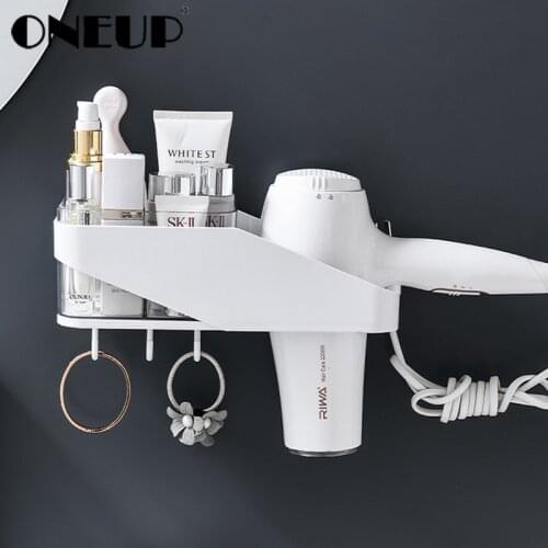 ONEUP Multifunction Bathroom Shelf Shampoo Hair Dryer Storage Rack Punch-free Bath Towel Holder Household Bathroom Accessories