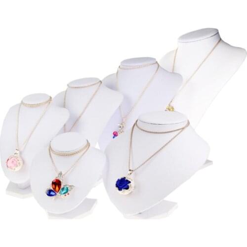 Necklace Display Bust Mannequin Jewelry Display Stand Holder, White, Covered with Leatherette and Cotton