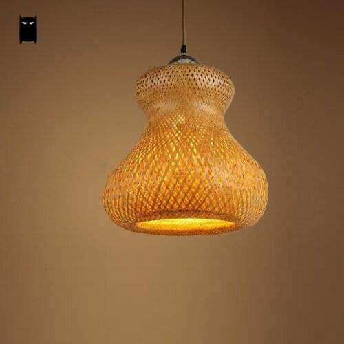 Hand-woven Bamboo Wicker Rattan Calabash Shade Pendant Light Fixture Rustic Creative Hanging Ceiling Lamp Design Dining Tea Room