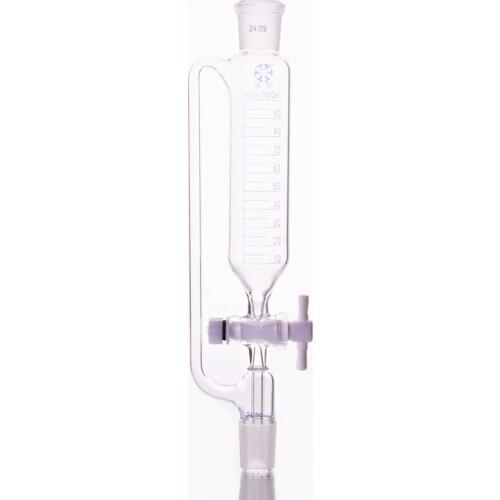 Separatory funnel constant pressure cylindrical shape,standard ground mouth.Capacity 100ml,Joint 24/29+24/29,PTFE switch valve