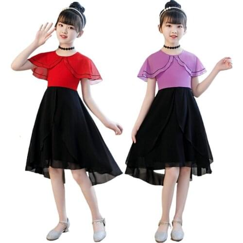 Girls Chiffon Shawl Dress Summer Elegant Princess Irregular Swallowtail Ruffle Dresses Wedding Birthday Party 4-14 Kids Clothes