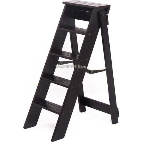 Solid Wood Folding Household Five Step Small Ladder Simple Herringbone Ladder Multi Function Creative Indoor Climbing Stair Chai