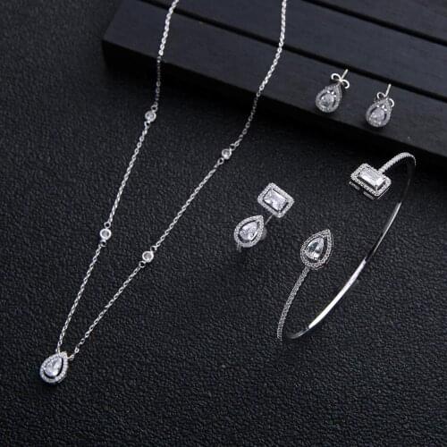 Wedding WaterDrop Necklace Earrings bangle ring For Women Full Cubic Zirconia Bridal Jewelry Sets pendientes mujer moda
