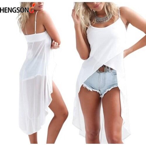Women Summer Sleeveless Camis Sexy Casual Sling Strap Tops Chiffon Beach Cami New Fashion Thin Long White Tops Women Clothing