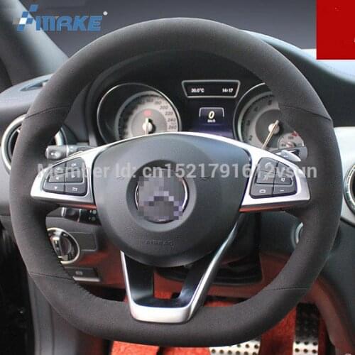 For Benz CLA260 High Quality Hand-stitched Anti-Slip Black Suede Black Thread DIY Steering Wheel Cover