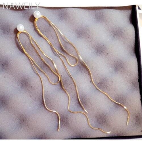 New Korean Women Long Earrings Trend Imitation Pearl Fringed Temperament Dual-use Earring