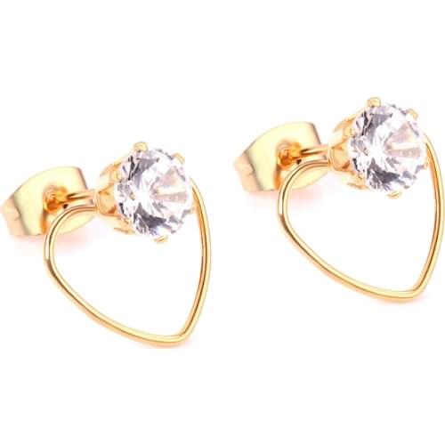 LUXUKISSKIDS Korean Zircon Jewelry Gold/Steel Heart Star Small Stud Earring Set For Women/Girl 316L Stainless Steel Earrings