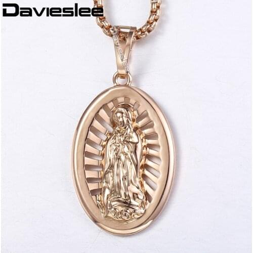 Virgin Mary Pendant Necklace for Women 585 Rose Gold Filled Womens Necklaces Holy Light Hollow Back Christian Jewelry LGP270