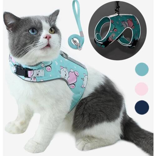 Escape Proof Cat Vest Harness Leash Set Adjustable Reflective Harnesses Soft Breathable Chest Strap for Cats Puppy Pet Supplies