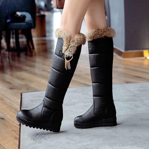Winter Warm Plush Knee High Boots Women comfy Flat Heel Snow Boots Slip On Platform Woman Long Boots Shoes Black Pink White 2019