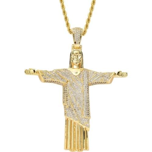 Gold Color Big Jesus Christ Pendant Pave AAA Cubic Zircon Hip Hop Designer Jewelry For Men Women With 24 Inches Rope Chain