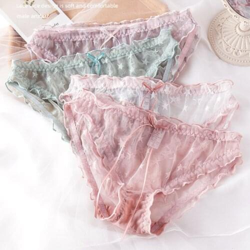 1Pc Sexy Women Lace Lingerie Temptation Low-waist Panties Star Pattern Underpants Female Transparent Hollow Out Briefs Underwear