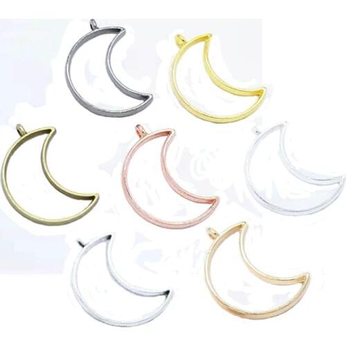 10pcs 38*25mm 7 Colors Alloy Jewelry Accessories Moon Charm Hollow Glue Blank Pendant Tray Bezel