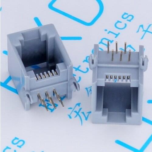 100PCS RJ11 socket Gray RJ11 telephone 90 degrees 6pin crystal female 6p6c socket