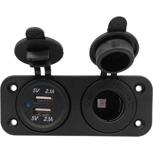 12V Dual USB Car Charger Socket Cigarette Lighter Outlet For Motorcycle Auto Truck ATV Boat Phone Charger Power Adapter Outlet