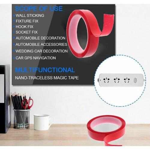 2Pc Red Reusable Double Sided Adhesive Nano Traceless Tape Removable Sticker Washable Adhesive Loop Disks Tie Glue Waterproof