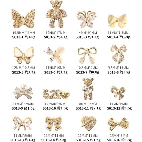 2PC Metal Charms Rivet Nail Art Decoration Accessories,Bear/Bow/Butterfly Ornaments for Manicure Zircon Rhinestones Jewelry#SS13